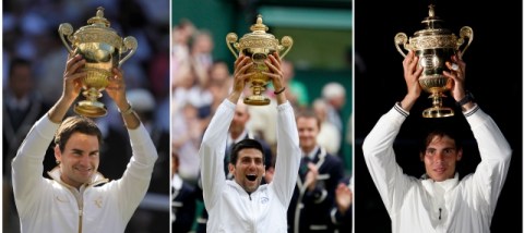 Tres ganadores: Federer (izq), del Abierto de Francia; Djokovic (c), en Wimbledon; y Nadal (d), el rey en Roland Garros.