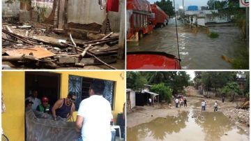 Combo de fotos que muestran los estragos producidos por el paso de la ya depresión tropical "Bárbara" en Pinotepa Nacional, Oaxaca.