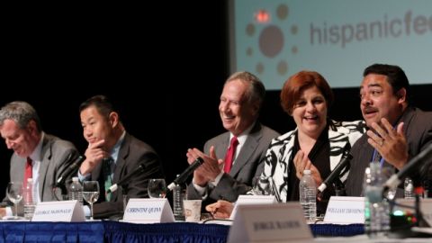 Los candidatos a la Alcaldía de Nueva York durante el foro de anoche.