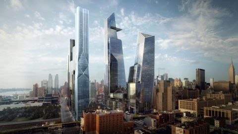 Imagen cedida por Related Companies de una representación artística de cómo se verá Manhattan -desde el barrio Chelsea- con el nuevo proyecto urbanístico Hudson Yards.