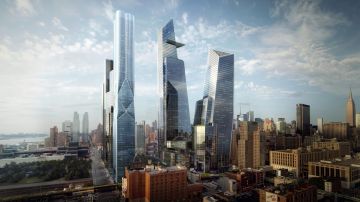 Imagen cedida por Related Companies de una representación artística de cómo se verá Manhattan -desde el barrio Chelsea- con el nuevo proyecto urbanístico Hudson Yards.