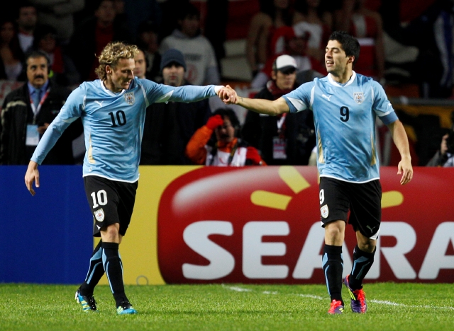 Los delanteros Diego Forlán y Luis Suárez son los máximos anotadores de la selección de Uruguay, actual campeona de América, que perdió en su debut frente a España en el marco de la Copa Confederaciones.