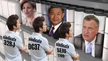 Los tres principales sindicatos de la Ciudad, el 32BJ, DC37 y SEIU 1199, dividieron su apoyo entre candidatos demócratas; Christine Quinn, John Liu y Bill de Blasio.
