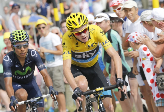 El  líder del Tour de Francia, el británico Christopher Froome, seguido por el colombiano  Nairo Quintana, quien ocupa el sexto en la clasificación general.