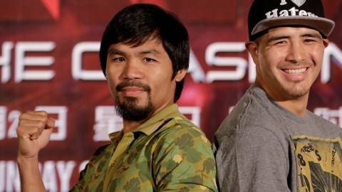 Manny Pacquiao (izquierda) y Brandon Ríos pronosticaron que será una pelea que no llegará al límite.