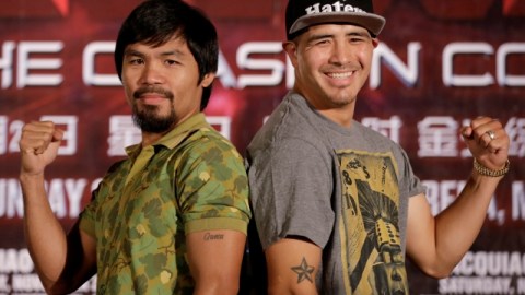 Manny Pacquiao (izquierda) y Brandon Ríos pronosticaron que será una pelea que no llegará al límite.