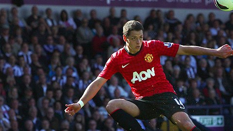 Javier Hernández en una de sus actuaciones con su equipo, el Manchester United.