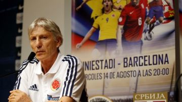 El argentino José Nestor Pékerman, técnico de Colombia, durante la rueda de prensa  ofrecida  en Barcelona, antes del amistoso ante  Serbia.