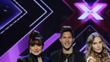 Angélica María, Chino, Belinda y Nacho en la grabación de 'El Factor X' el miércoles.