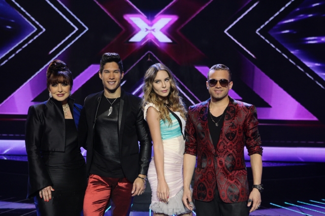 Angélica María, Chino, Belinda y Nacho en la grabación de 'El Factor X' el miércoles.