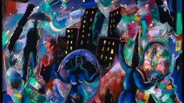 Night Magic (Blue Jester) de Carlos Almaraz, oleo sobre tela, 1988 (regalo de Gloria Werner).