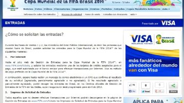 Página de FIFA en la que se le dan indiaciones al usuario para poder acceder a las adquisición de entradas para Brasil 2014.