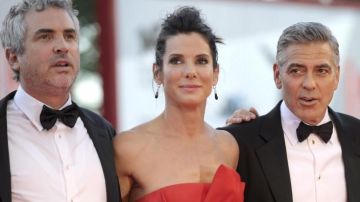 Alfonso Cuarón, George Clooney y Sandra Bullock presentan 'Gravity'  en Venecia.