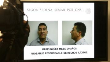 La Policía mexicana distribuyó imágenes del presunto narcotraficante Mario Núñez Meza  durante una rueda de prensa en Ciudad de México.