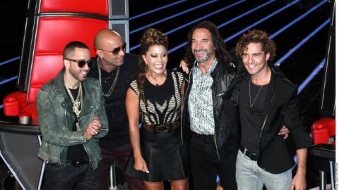 Los coaches de 'La Voz México 3', Wisin y Yandel, Alejandra Guzmán, Marco Antonio Solís y David Bisbal.