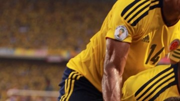 Los jugadores de Colombia festejan el gol de James Rodríguez.