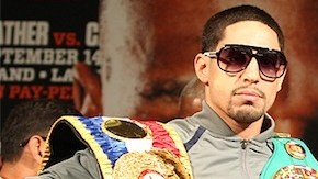 Danny García (i) y Lucas Mathysse durante sus sesiones de presentación en el Media Center del MGM en Las Vegas, Nevada.