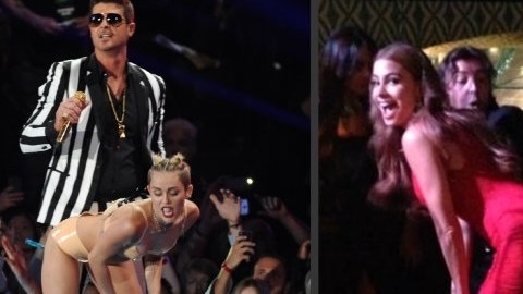 Miley Cyrus, a la izquierda, no quiere volver a ejecutar este baile, del cual Sofía Vergara (a la derecha) le puede dar clases.