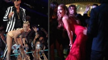 Miley Cyrus, a la izquierda, no quiere volver a ejecutar este baile, del cual Sofía Vergara (a la derecha) le puede dar clases.