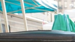 Santiago Acosta en su puesto del mercado "Greenmarket" en el Alto Manhattan.