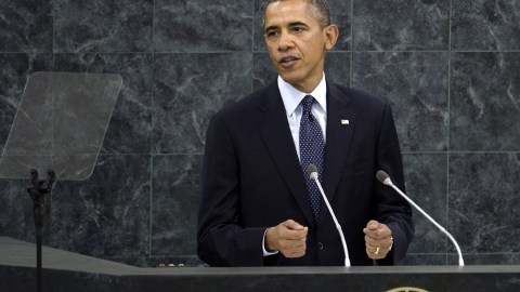 El presidente de Estados Unidos, Barack Obama, pronuncia un discurso durante su intervención en el debate general de la 68ª sesión de la Asamblea General de Naciones Unidas.