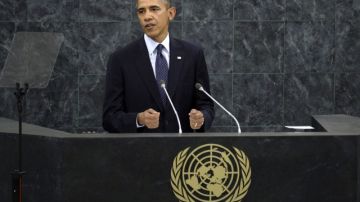El presidente de Estados Unidos, Barack Obama, pronuncia un discurso durante su intervención en el debate general de la 68ª sesión de la Asamblea General de Naciones Unidas.