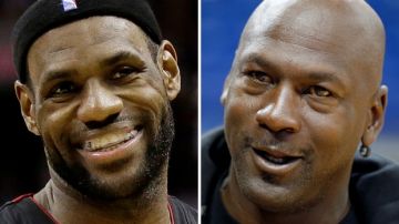 LeBron James (izq.) y Michael Jordan, presente y pasado de la NBA.