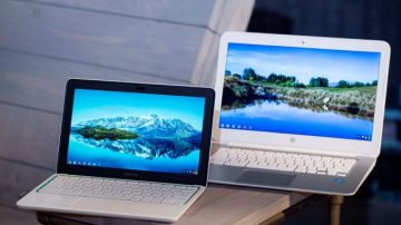 La nueva HP Chromebook 11, a la izquierda,  fue presentada en un evento de Google, ayer en Nueva York. A su lado, una Chromebook 14.