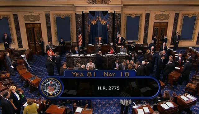 Los senadores durante la votación en el pleno.
