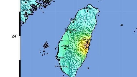 Esta imagen provista por el US Geological Survey muestra el epicentro del sismo de 6.3 grados en Taiwán.