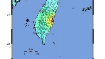 Esta imagen provista por el US Geological Survey muestra el epicentro del sismo de 6.3 grados en Taiwán.