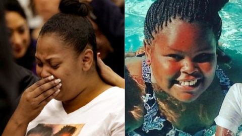 Nailah Winkfield, madre de Jahi McMath, llora momentos antes de la audiencia el viernes, 20 de diciembre 2013, en la que un juez dictaminó que el hospital debe mantener a su hija Jahi (a la derecha) en un ventilador hasta que un neurólogo la examine.
