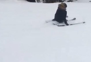 Kim Kardashian en el momento en el que se cayó en las pistas de esquiar de Utah.