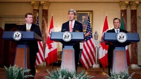 Los cancilleres de Canadá (izquierda), EEUU y México analizan retos de economía y seguridad en Norteamérica.