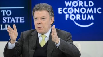 El presidente de Colombia, Juan Manuel Santos, cuando intervenía ayer en un panel en  Davos (Suiza).