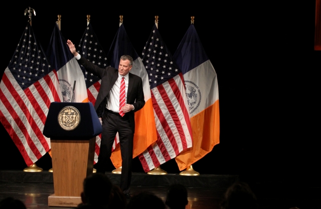 Mayor Bill De Blasio during the State of the City speech  at La Guardia Community College in Queens.Photo Credit: Mariela Lombard/EDLP.