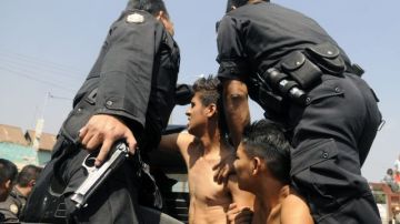 Agentes de la Policía Nacional Civil de Guatemala capturan en Ciudad de Guatemala, a una célula de cuatro supuestos integrantes del grupo de sicarios mexicanos conocido como "Los Zetas", en esta foto fechada el 6 de noviembre de 2008.