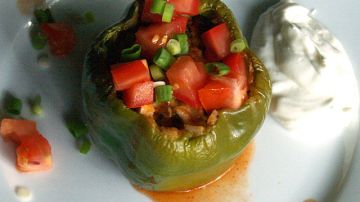 Core your bell peppers and fill them with your preferred enchilada mixture: spicy chicken, beef, or cheese.