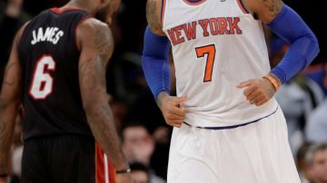 Carmelo Anthony (7), de los Knicks de Nueva York, y  LeBron James (6), del Miami Heat, defenderán al Este en el Juego de Estrellas No. 63.