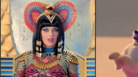 El perro de raza pomerania sale de la escena del video de Dark Horse a dos patas, cuando Perry se lo pide.
