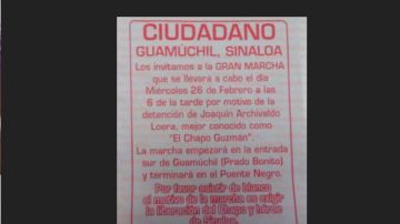 El aviso circula por las localidades de Culiacán, Guamúchil y Mocorito por medio de volantes y cartulinas anónimas.