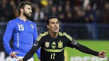 Pedro celebra su gol, con el que España derrotó 1-0 a Italia
