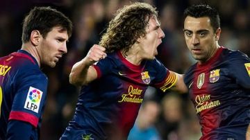 Messi, Puyol y Xaby, pilares del Barcelona, en los años de gloria del equipo 'culé', pero bajo el mando de Pep Guardiola.