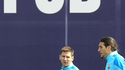 Leo Messi y José Pinto en-trenan  en Joan Gamper.