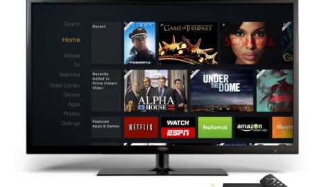El dispositivo de televisión Amazon FireTV, una pequeña caja negra para colocar junto al televisor.