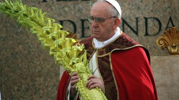 El papa Francisco cerró la procesión de la misa del Domingo de Ramos, portando en sus manos una palma de dos metros de altura.