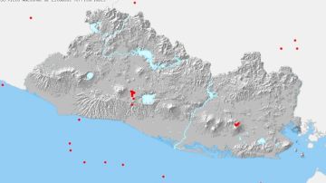 Mapa de actividad sísmica en El Salvador en los últimos 7 días.