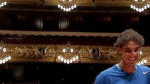 Ambos tenistas en el Gran Teatro del Liceo, en Barcelona, durante la presentación del Torneo Conde de Godó.