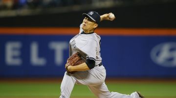 Masahiro Tanaka en la lomita de los Yankees en el Citi Field.