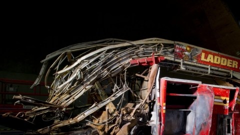 Imagen del Museo del 9/11 que muestra un coche de bomberos en el que perecieron tres miembros de la unidad.